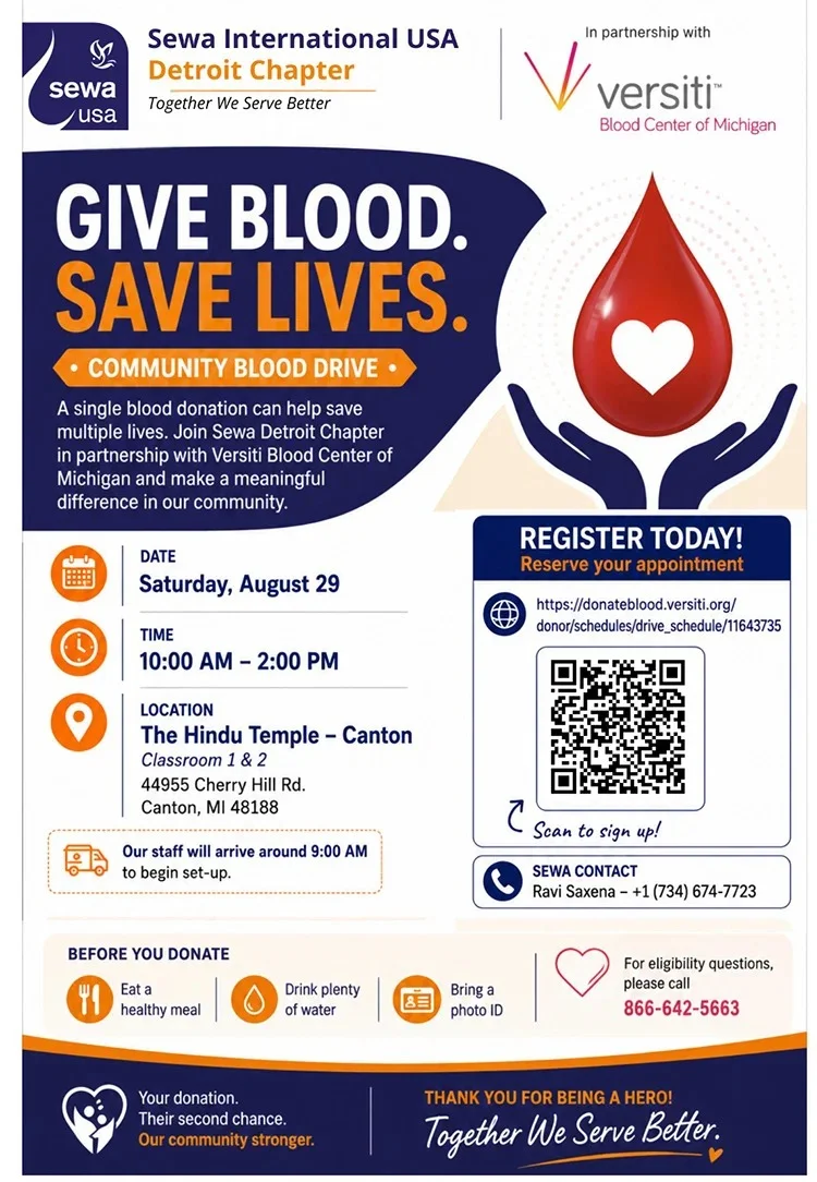 Sewa International USA – Detroit Chapter Community Blood Drive
