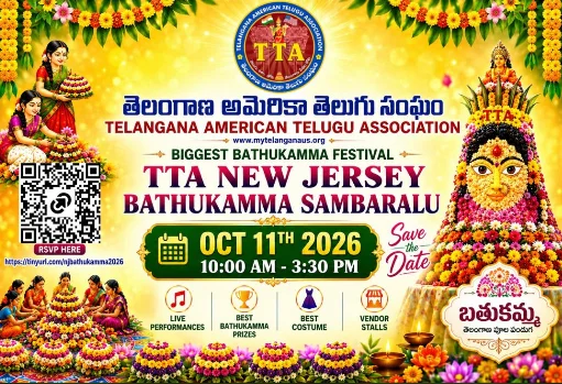 TTA New Jersey Bathukamma Samaralu 2026: Grand Celebrations on October 11