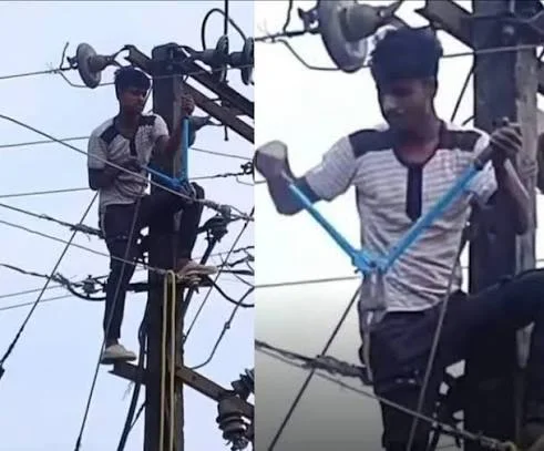 ప్రేమ కోసం పోల్ ఎక్కిన యువకుడు